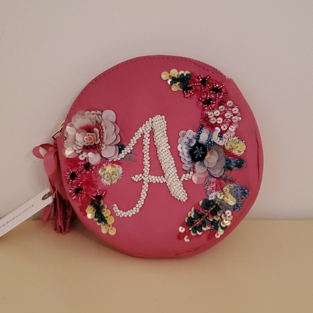 Embellished Leather Monogram Pouch - Letter "A"